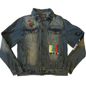 Brooklyn Cloth Women's Denim Jacket Self Made Floral Barb Wire 1991 Patch Sz M